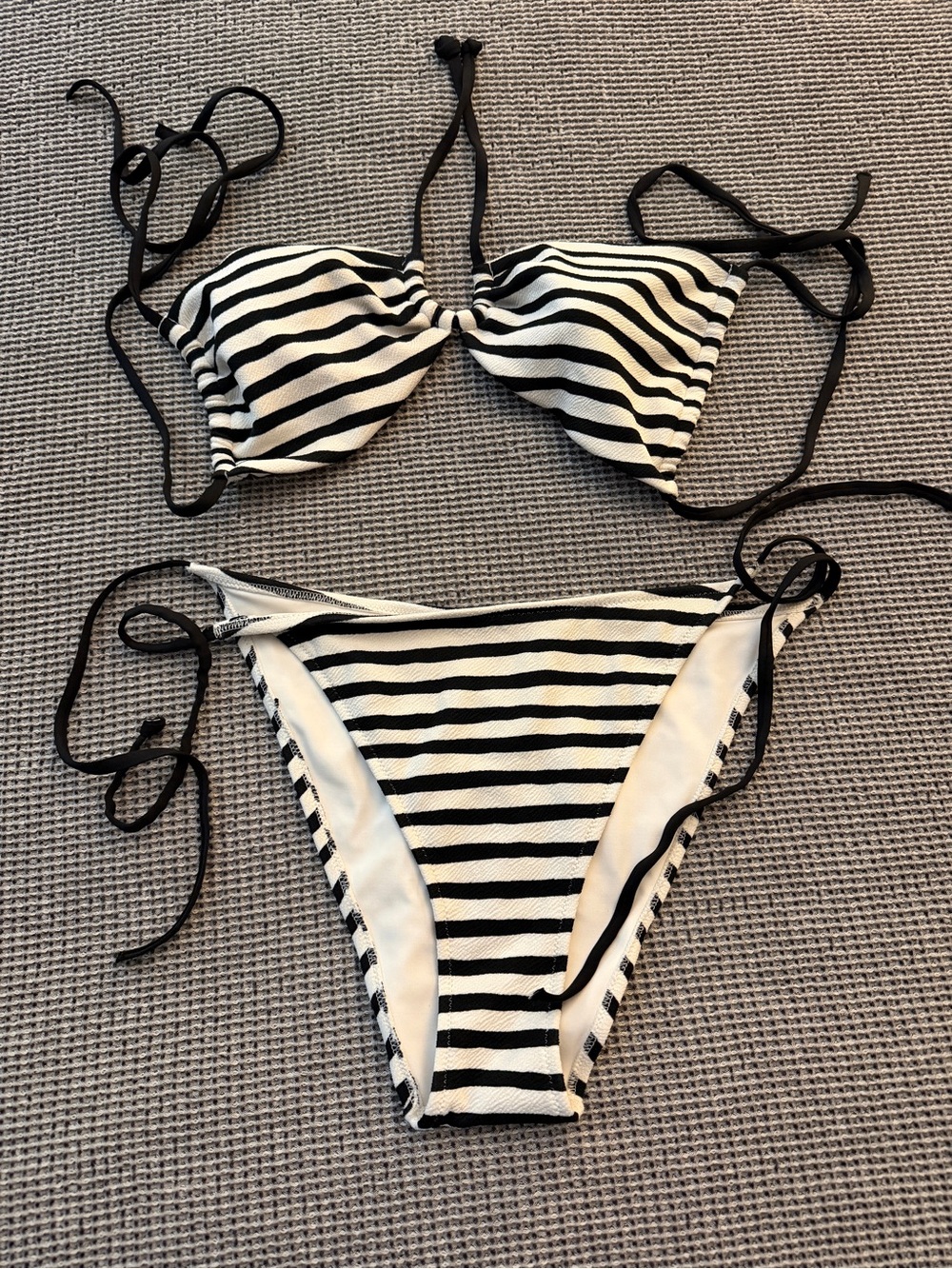 H&M Black and White Striped Tie-Side Bikini